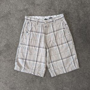 Boy's Cream Plaid Shorts Size 10 Lightweight Cotton